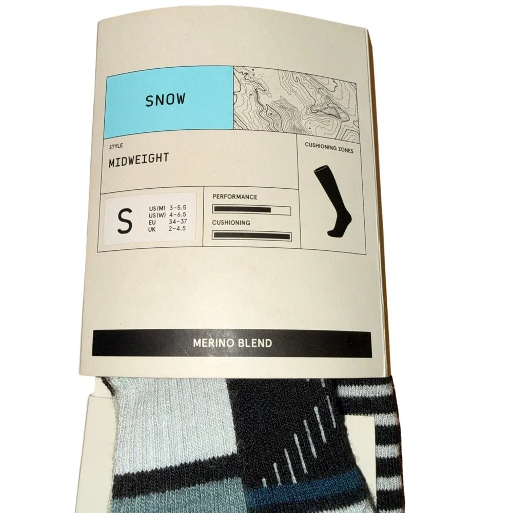 NEW Le‎ Bent Snow Midweight Mens Small Socks Blue Merino Blend Over The Calf